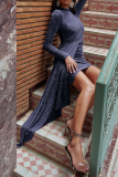 Red Sexy Patchwork Sequins Half A Turtleneck Irregular Dress Dresses