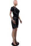 Light Coffee Casual Solid Patchwork O Neck Short Sleeve Two Pieces