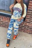Baby Blue Casual Print Patchwork Tie-dye O Neck Half Sleeve Two Pieces