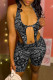Black Fashion Sexy Print Backless Asymmetrical U Neck Sleeveless Two Pieces
