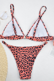 Red Sexy Leopard Split Joint Frenulum Swimwears