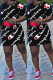 Black Fashion Casual Print Basic O Neck Half Sleeve Two Pieces