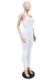 White Fashion Casual Solid Fold U Neck Skinny Jumpsuits