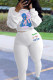 White Casual Print O Neck Long Sleeve Two Pieces