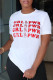 White Casual Letter Print Patchwork O Neck Tops