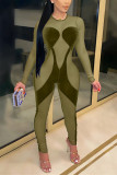 Red Fashion Sexy Patchwork Solid See-through O Neck Skinny Jumpsuits