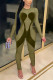 Army Green Fashion Sexy Patchwork Solid See-through O Neck Skinny Jumpsuits