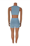 Grey Casual Sportswear Solid Basic O Neck Sleeveless Two Pieces