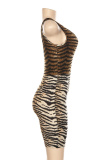 Tiger Pattern Sexy Animal Print Split Joint V Neck Skinny Jumpsuits