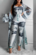 Grey Casual Print Patchwork O Neck Long Sleeve Three Pieces