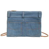Deep Blue Fashion Casual Splicing Zipper Design Crossbody Bag
