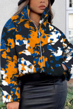 Orange Fashion Casual Print Basic Mandarin Collar Outerwear