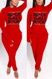 Coffee Street Print O Neck Long Sleeve Two Pieces