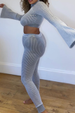 Grey Street Solid Patchwork Turtleneck Long Sleeve Two Pieces