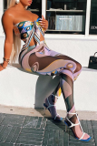 Multicolor Casual Print Patchwork Skinny High Waist Pencil Full Print Bottoms