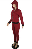 Red Fashion Casual Solid Patchwork Hooded Collar Long Sleeve Two Pieces