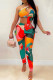Red Fashion Sexy Print Hollowed Out Backless Oblique Collar Skinny Jumpsuits