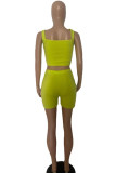 Yellow Sexy Casual Solid Backless Spaghetti Strap Sleeveless Two Pieces