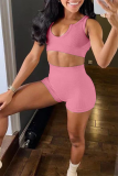 Rose Red Sexy Solid Patchwork V Neck Sleeveless Two Pieces