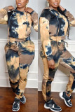 multicolor Fashion Casual Print Tie-dye Hooded Collar Long Sleeve Two Pieces