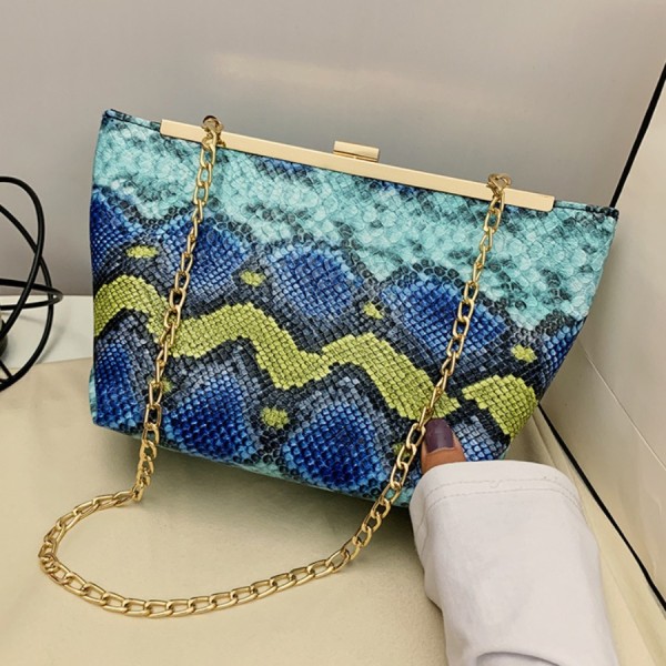 Blue Fashion Print Chain Strap Messenger Bag