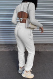 White Work Daily Solid Patchwork O Neck Long Sleeve Two Pieces