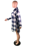 Black And White Street Plaid Patchwork Turndown Collar Irregular Dress Dresses