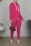 rose red Sportswear Cotton Solid Split Joint Hooded Collar Long Sleeve Regular Sleeve Regular Two Pieces