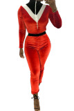 Red Sexy Solid Patchwork Polyester Long Sleeve O Neck Jumpsuits