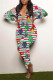 Red Green Casual Living Print Basic V Neck Regular Jumpsuits