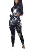 Black Milk Silk Fashion adult Ma'am OL Tie Dye Two Piece Suits pencil Long Sleeve Two Pieces
