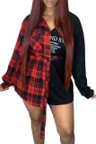 Red Fashion Sexy Adult Polyester Plaid Patchwork Split Joint With Belt V Neck Long Sleeve Mini Shirt Dress Dresses