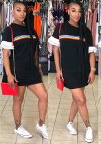 Black Sexy & Club O-Neck Short Sleeve Straight skirt Print Dresses