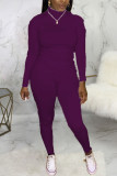purple Casual Solid O Neck Long Sleeve Two Pieces