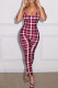 Pink Sexy Casual Plaid Print Backless Spaghetti Strap Skinny Jumpsuits