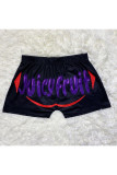 Red purple Polyester Elastic Fly Low Print Straight shorts Bottoms