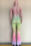 Colour Fashion Sexy Gradual Change Print See-through Backless Swimwears