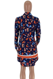 Tibetan Blue Sexy Print Patchwork Turndown Collar Straight Dresses