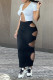 Black Fashion Sexy Solid Hollowed Out Asymmetrical V Neck Short Sleeve Two Pieces