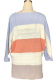 Powder blue knitting V Neck Long Sleeve Striped Sweaters & Cardigans