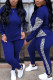 Deep Blue Casual Solid Make Old O Neck Long Sleeve Two Pieces