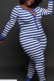 Red Green Casual Striped Patchwork O Neck Skinny Jumpsuits