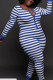 Blue Casual Striped Patchwork O Neck Skinny Jumpsuits
