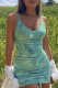Light Green Fashion Sexy Print Tie-dye V Neck Sling Dress