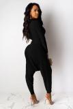 Black Casual Fashion adult Draped Two Piece Suits Solid Loose Long Sleeve Two-piece Pants Set