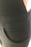 Black Polyester Bib pants Sleeveless High Patchwork Hole Solid pencil Pants