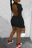 White Fashion Sexy adult Ma'am Cap Sleeve Long Sleeves half high collar Pencil Dress Knee-Length Solid backless Dresses