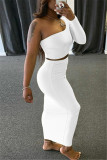 Pink Fashion Sexy Long Sleeve Oblique Collar Single Sleeve Short Solid Two Pieces