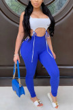 Blue Fashion street Patchwork Solid Sleeveless O Neck Jumpsuits