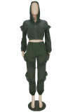 Black Sexy Solid Split Joint Zipper Collar Long Sleeve Two Pieces